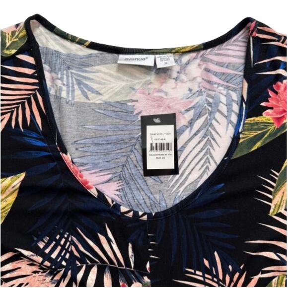 Avenue Plus Black Liv Tropical Print Pleat Short Sleeve Tunic Top Size 20 NEW - Picture 13 of 15